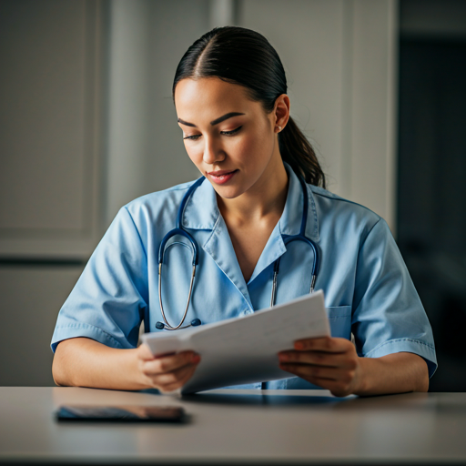 Nursing student reviewing exam material.